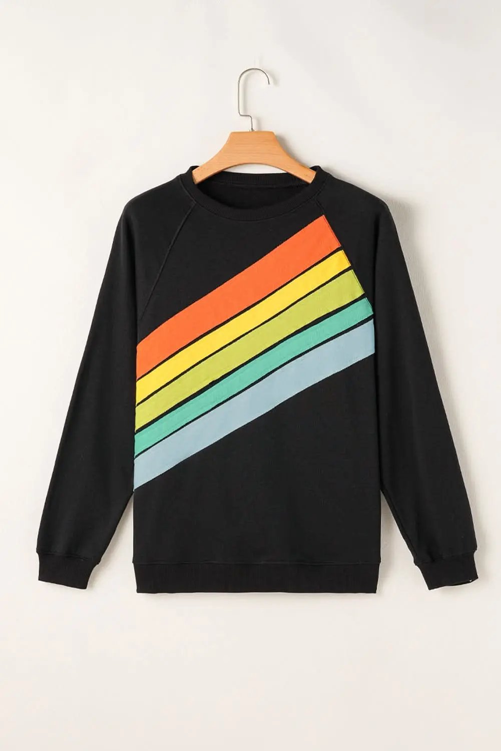Black Rainbow Colorblock Striped Pullover Sweatshirt - Love Salve